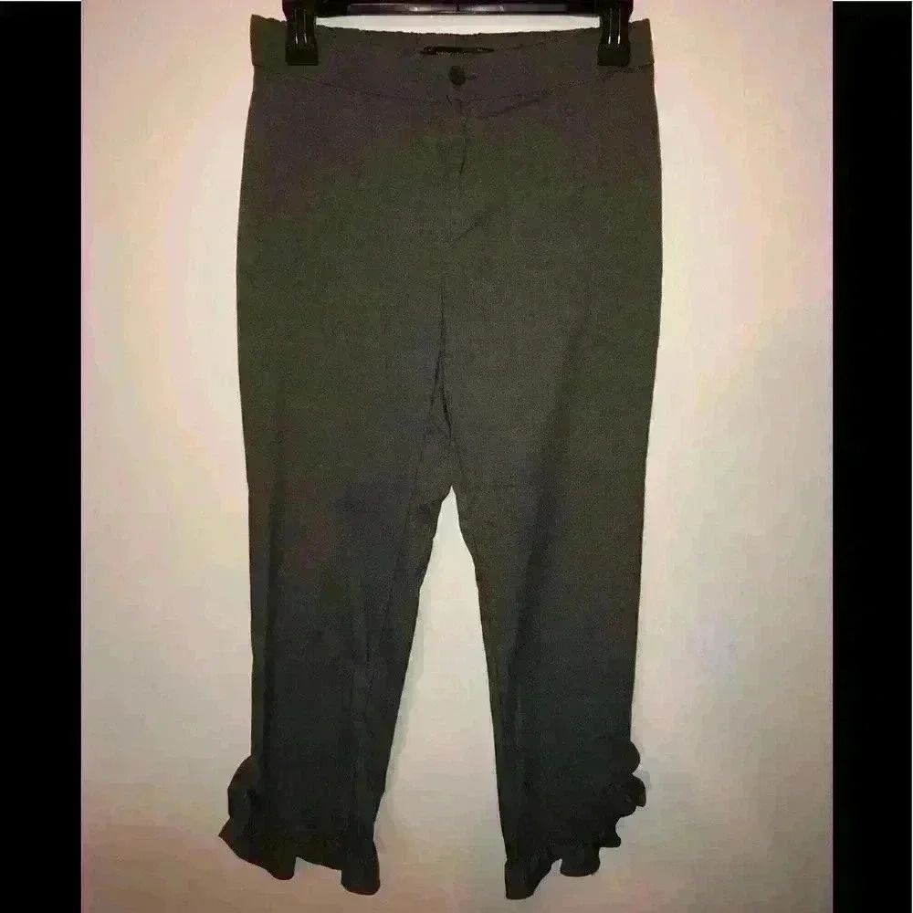 Zara Tafaluc grey ruffle hem cropped pants